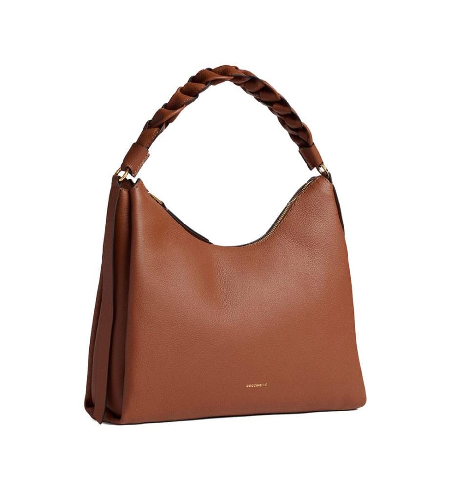 Boheme Grana Doppelte Handtasche aus genarbtem Leder - Schwarz und Cognac