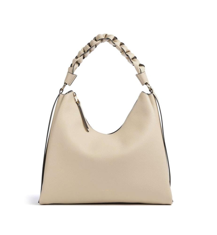 Boheme Grana Doppelte Handtasche aus genarbtem Leder - Sand Shell and Seagrass