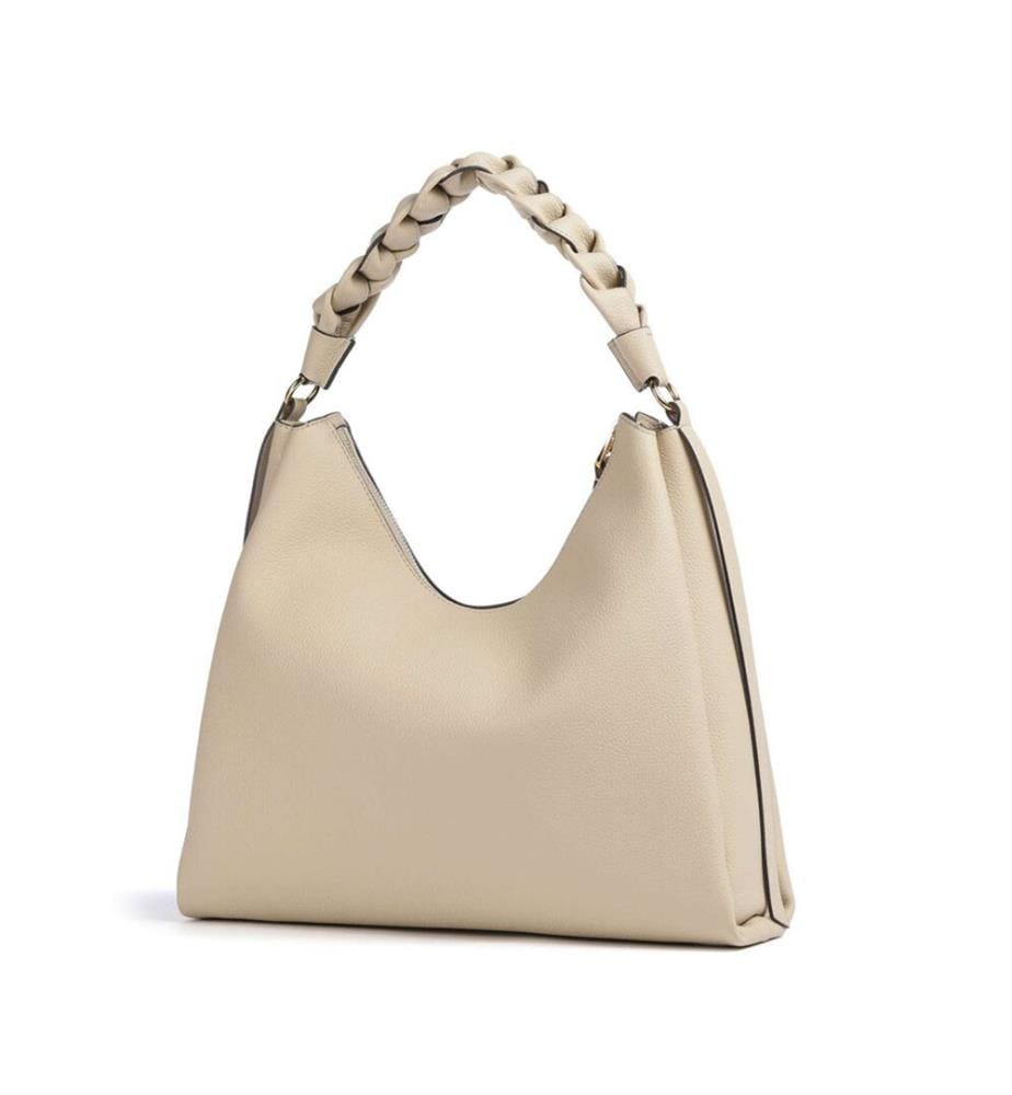 Boheme Grana Doppelte Handtasche aus genarbtem Leder - Sand Shell and Seagrass