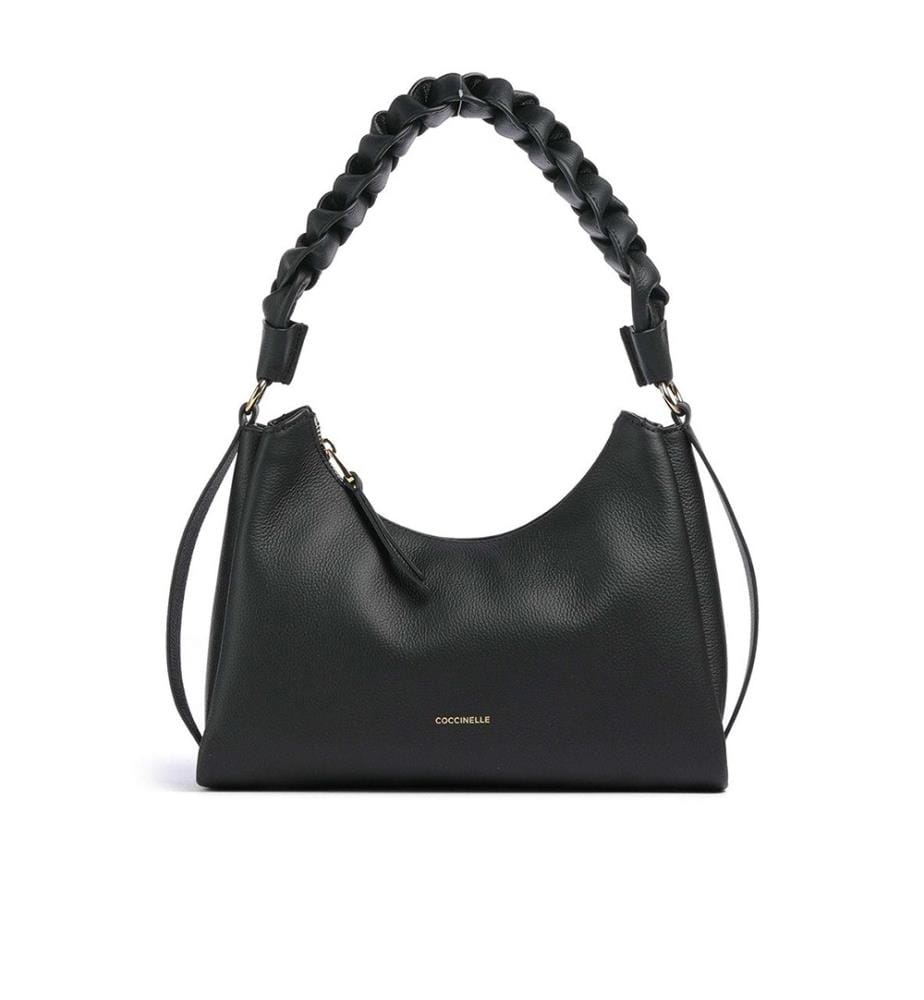 Boheme Grana Double Schultertasche - doppelte Handtasche aus genarbtem Leder - Schwarz/Braun