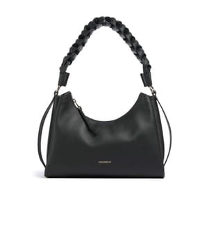 Boheme Grana Double Schultertasche - doppelte Handtasche aus genarbtem Leder - Schwarz/Braun