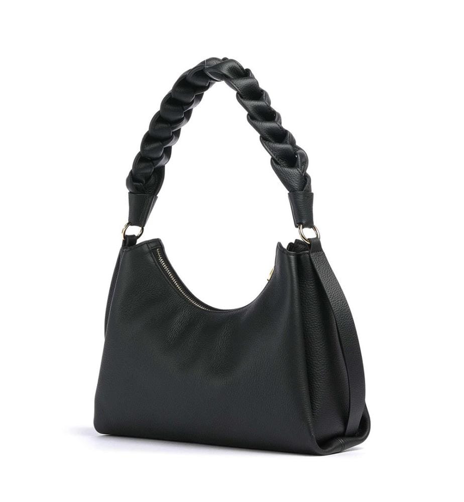 Boheme Grana Double Schultertasche - doppelte Handtasche aus genarbtem Leder - Schwarz/Braun