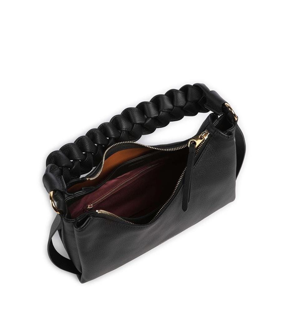Boheme Grana Double Schultertasche - doppelte Handtasche aus genarbtem Leder - Schwarz/Braun