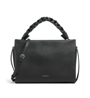 Boheme Grana Doppelte Handtasche aus genarbtem Leder - Schwarz und Cognac