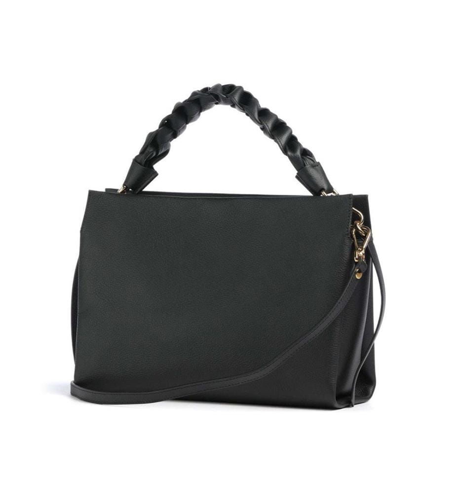 Boheme Grana Doppelte Handtasche aus genarbtem Leder - Schwarz und Cognac