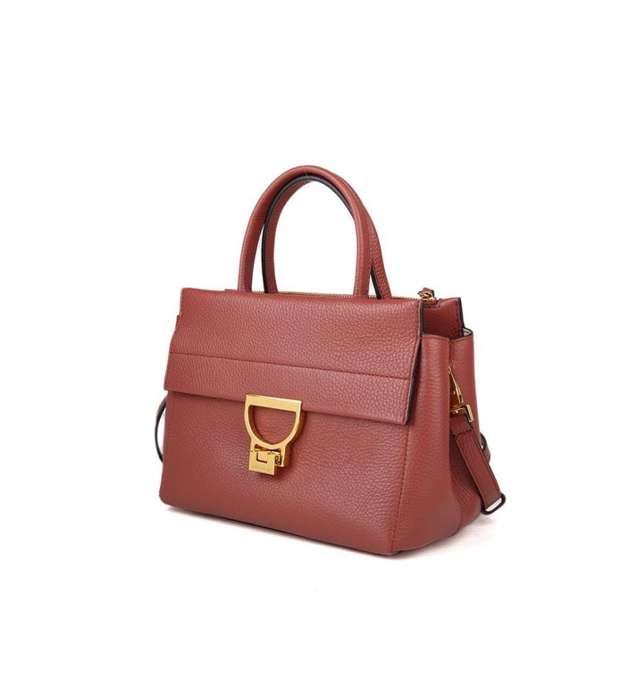 Borsa Arlettis con manico superiore - Pelle granulata - Brandy