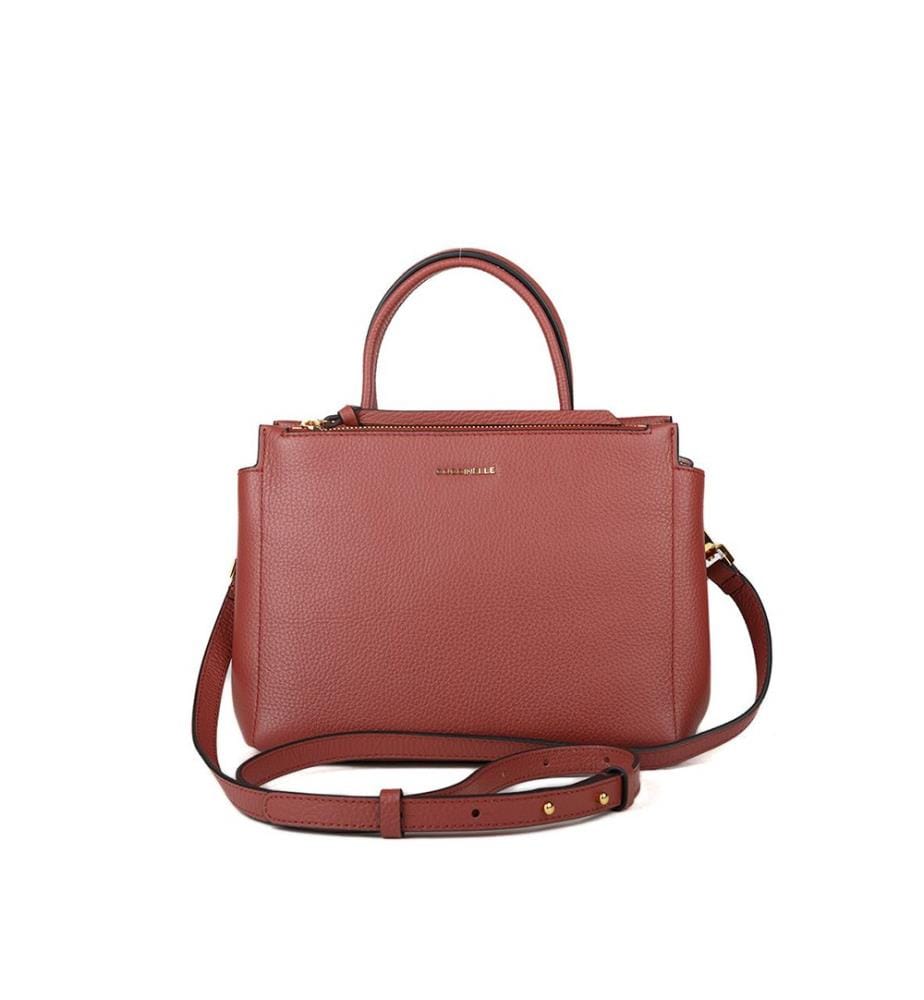 Borsa Arlettis con manico superiore - Pelle granulata - Brandy
