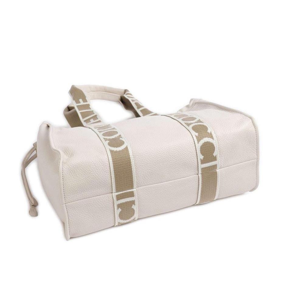 2Day Signature Tote Bag - Genarbtes Leder - Weisses Lammleder