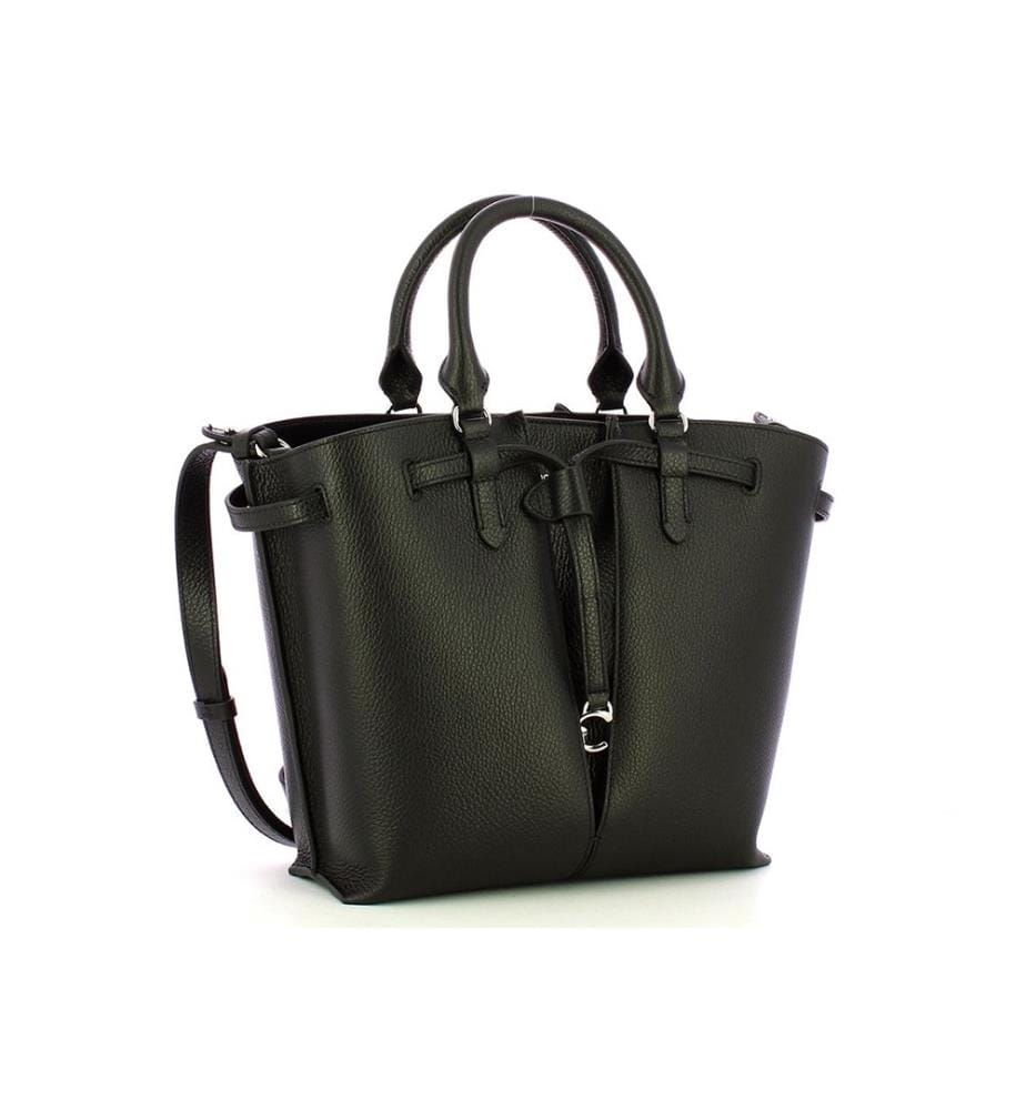 Flores Tote Bag - Genarbtes Leder - Schwarz