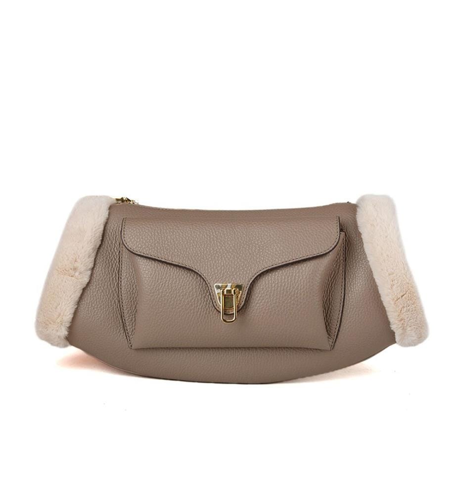 Beat Arctic Umhängetasche - Genarbtes Leder - Warm Taupe/Natural