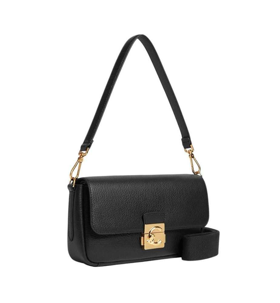C-Me Lock Handtasche Genarbtes Leder - Schwarz