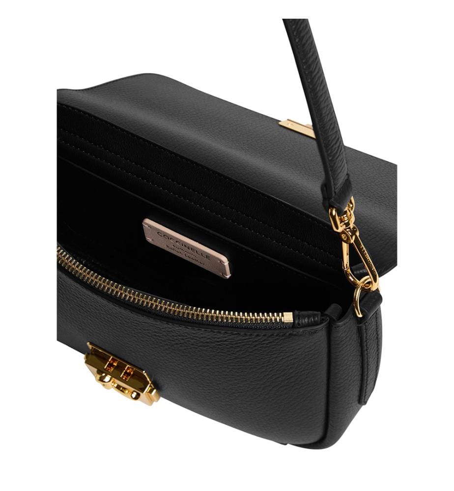 C-Me Lock Handtasche Genarbtes Leder - Schwarz