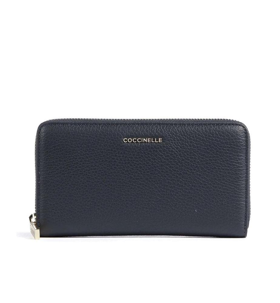 Metallisierte weiche Brieftasche - Genarbtes Leder - Nachtblau