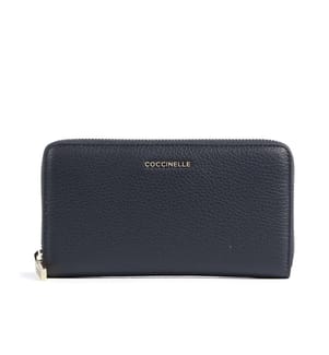 Metallisierte weiche Brieftasche - Genarbtes Leder - Nachtblau