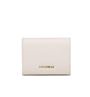 Metallisierte weiche Brieftasche - Genarbtes Leder - Weisses Lammfell