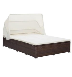 2-Personen-Sonnenliege mit Auflage Poly Rattan Braun
