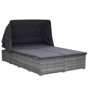 2-Personen-Sonnenliege mit Auflage Poly Rattan Grau