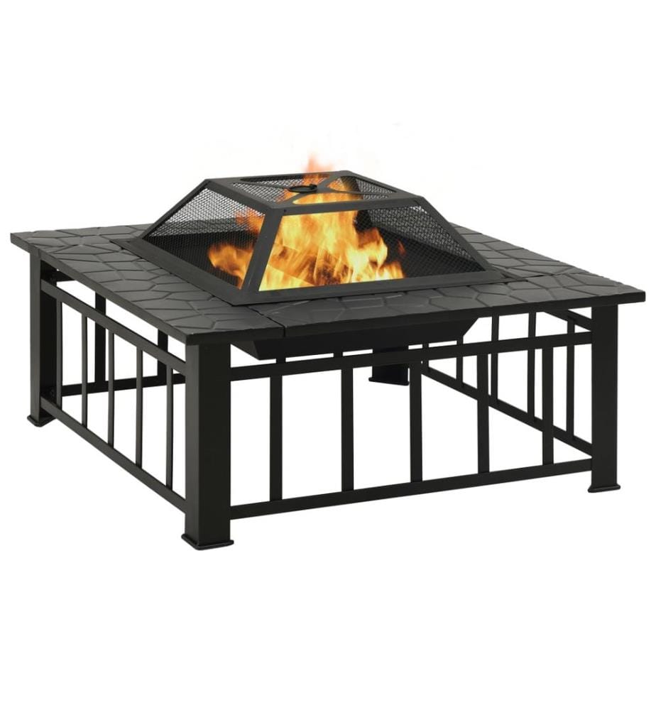 Garten Feuerstelle mit Schürhaken 81x81x47 cm XXL Stahl