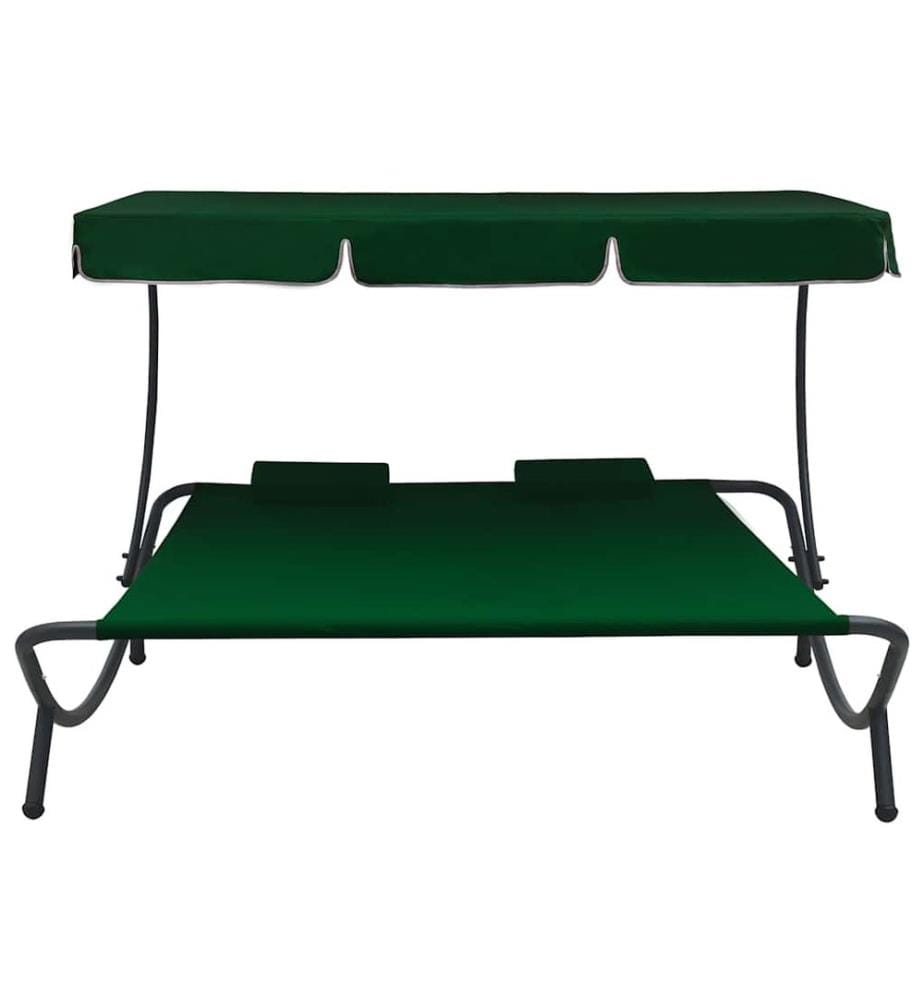 Lit de repos d'extérieur avec auvent et oreillers Vert