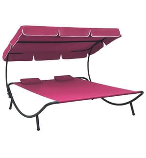 Sonnenliege mit Sonnendach und Kissen Rosa
