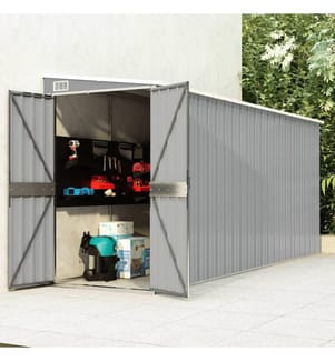 Anbauschuppen Grau 118x382x178 cm Verzinkter Stahl