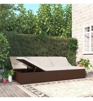 Sonnenliege mit Auflagen Poly Rattan Braun