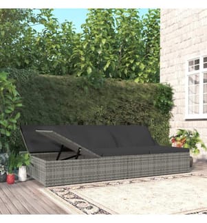 Sonnenliege mit Auflagen Poly Rattan Dunkelgrau