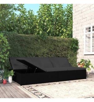 Sonnenliege mit Auflagen Poly Rattan Schwarz