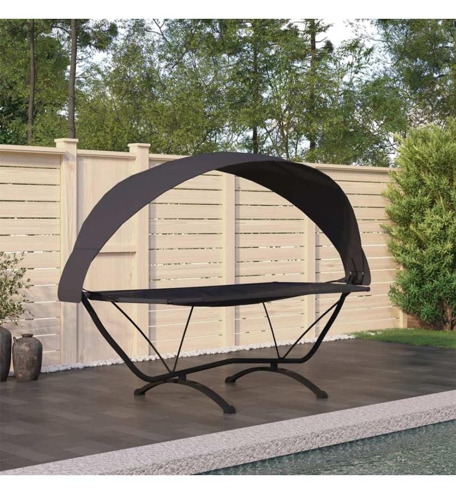 Outdoor-Loungebett mit Dach Schwarz Stahl und Oxford-Stoff