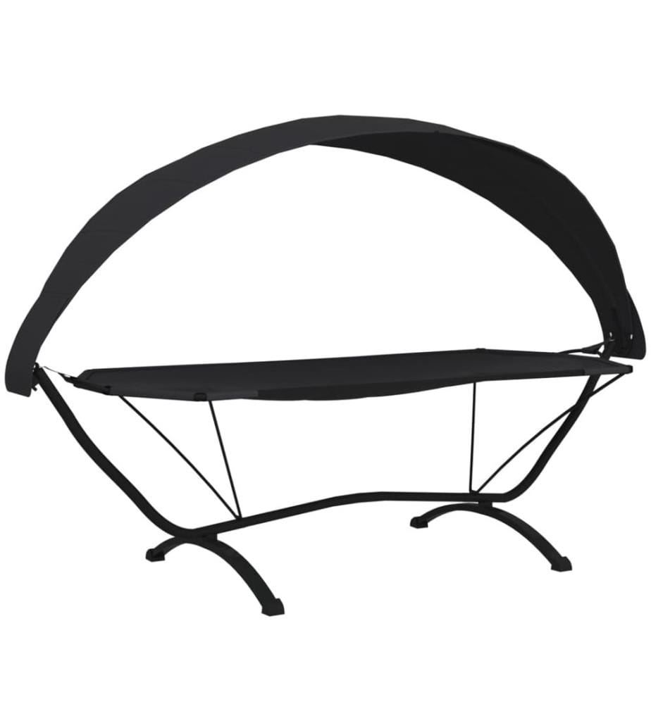 Outdoor-Loungebett mit Dach Schwarz Stahl und Oxford-Stoff