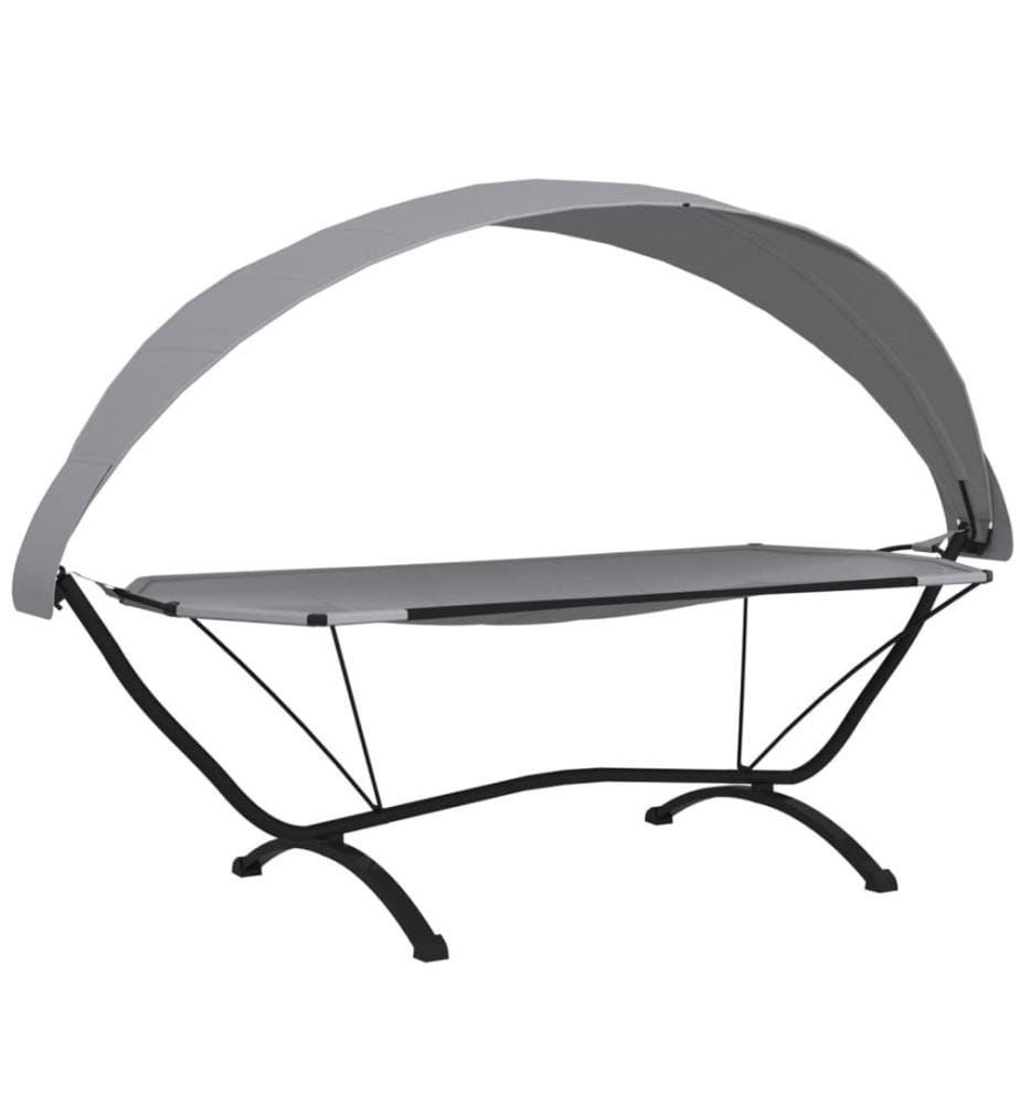 Outdoor-Loungebett mit Dach Grau Stahl und Oxford-Stoff