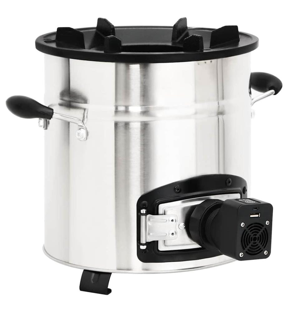 Poêle à bois avec ventilateur USB Argenté 35,5x26x28 cm Inox