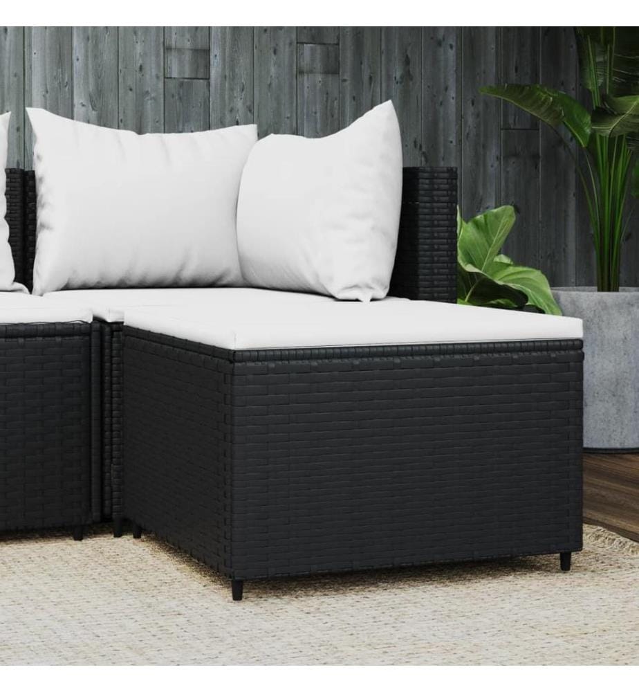 Gartenhocker mit Kissen Schwarz Poly Rattan