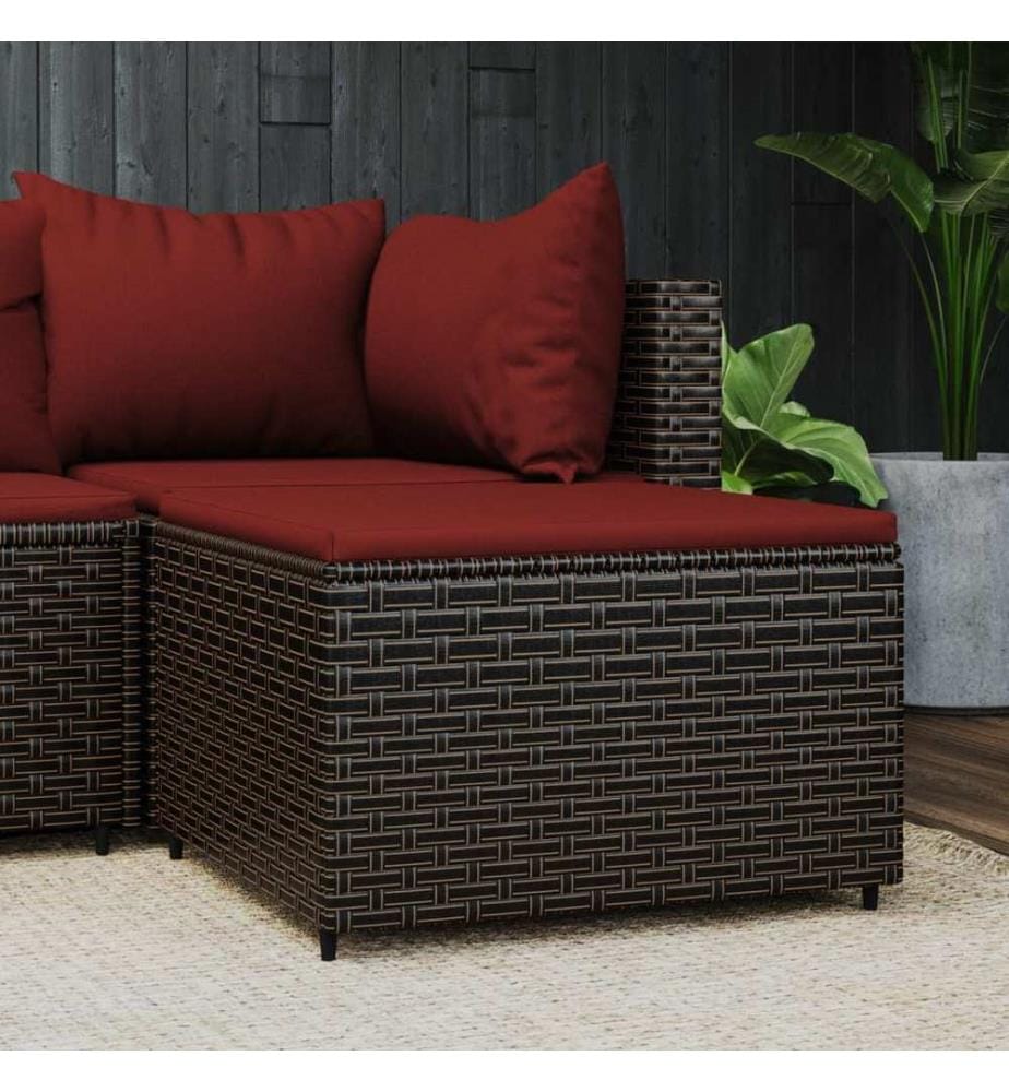 Gartenhocker mit Kissen Braun Poly Rattan