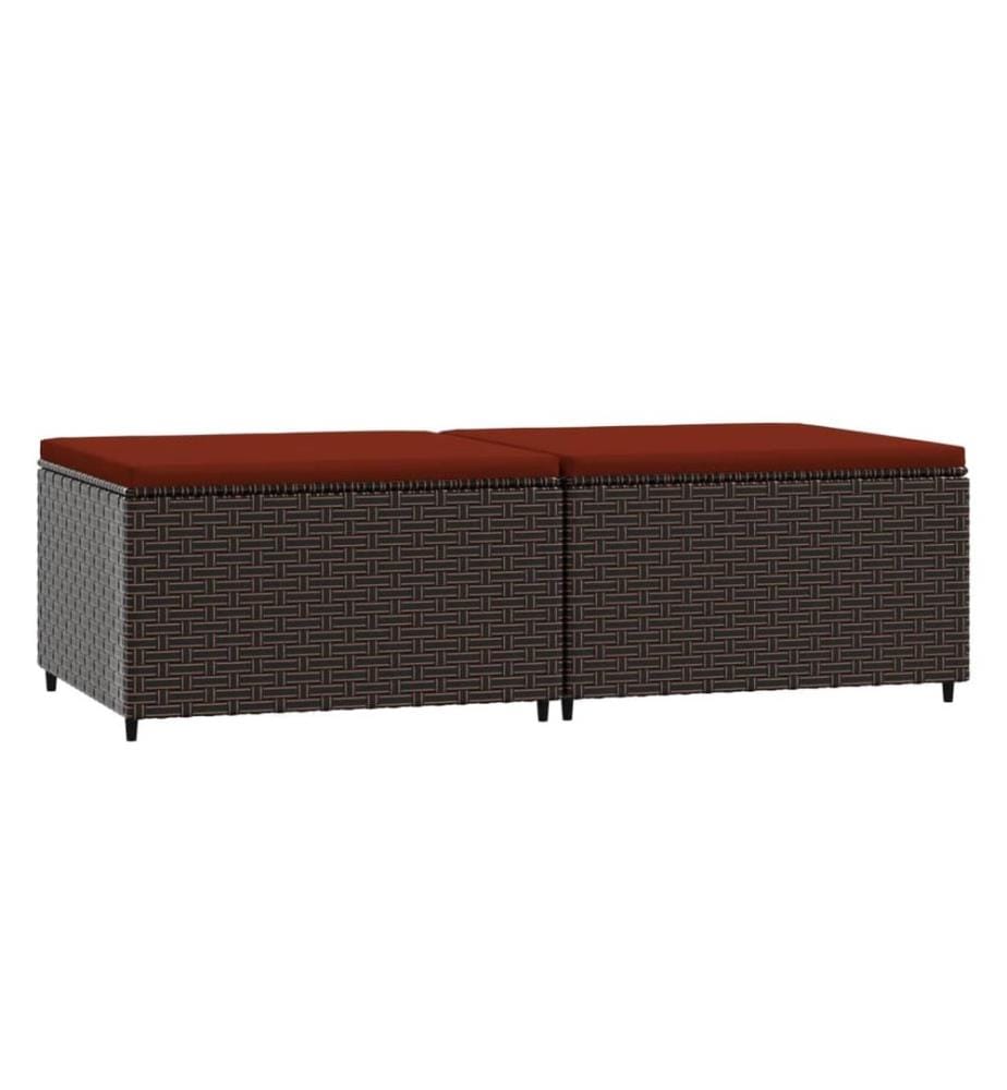 Gartenhocker mit Kissen 2 Stk. Braun Poly Rattan