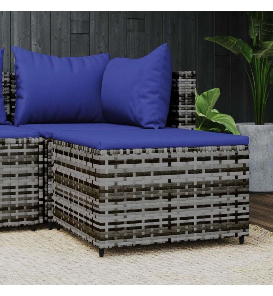 Gartenhocker mit Kissen Grau Poly Rattan