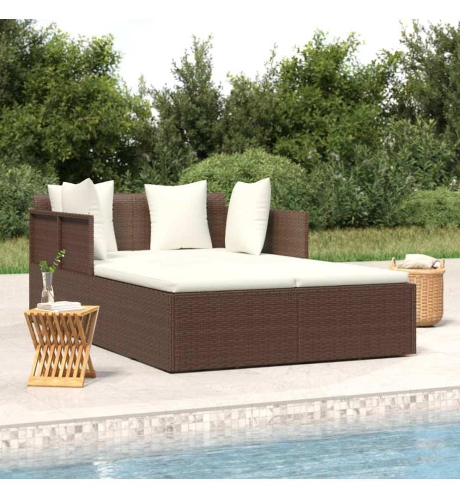 Chaise longue avec coussins marron 182x118x63 cm résine tressée
