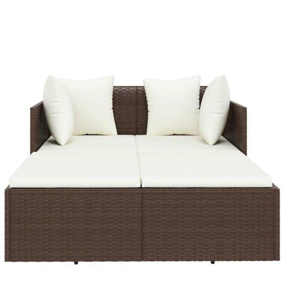 Chaise longue avec coussins marron 182x118x63 cm résine tressée