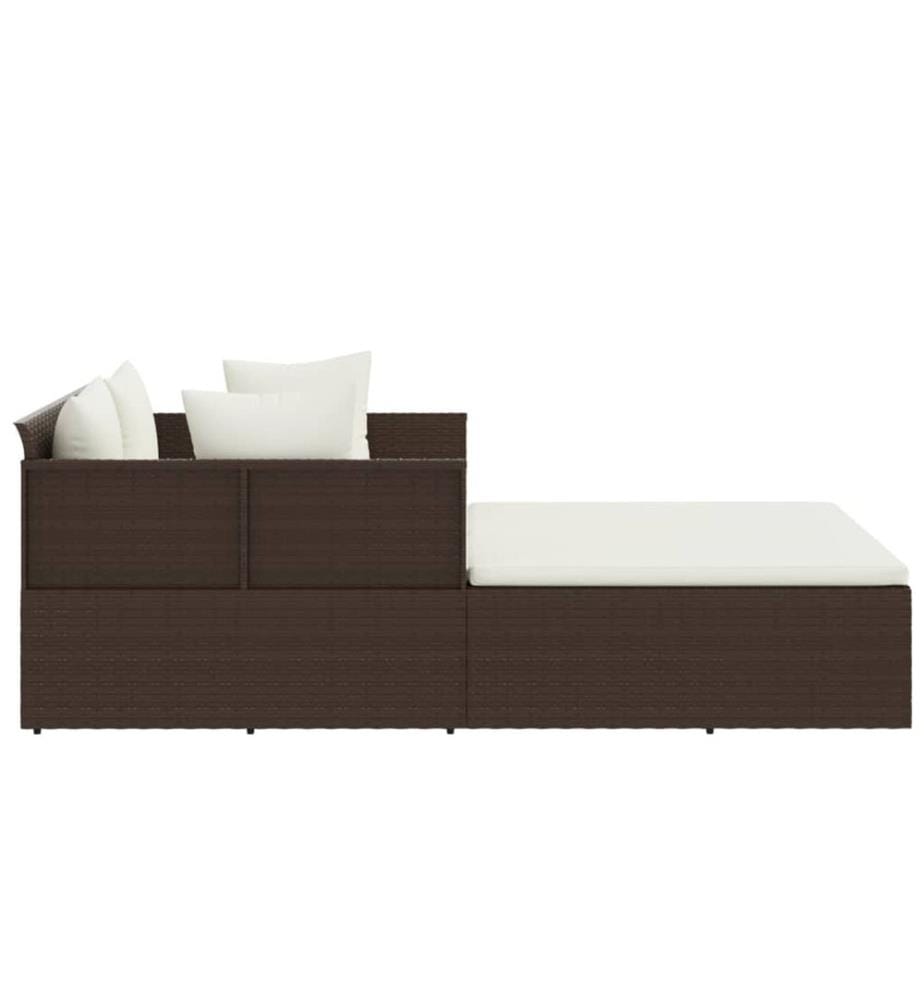 Chaise longue avec coussins marron 182x118x63 cm résine tressée