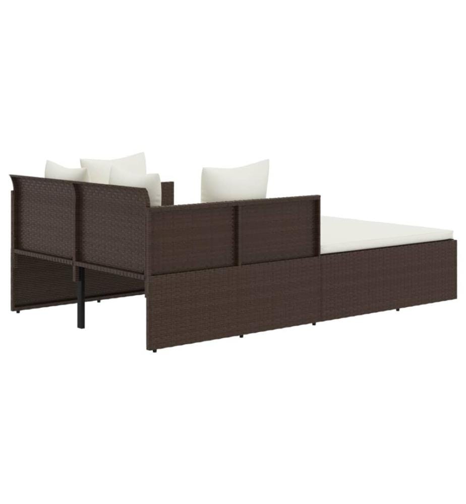 Chaise longue avec coussins marron 182x118x63 cm résine tressée