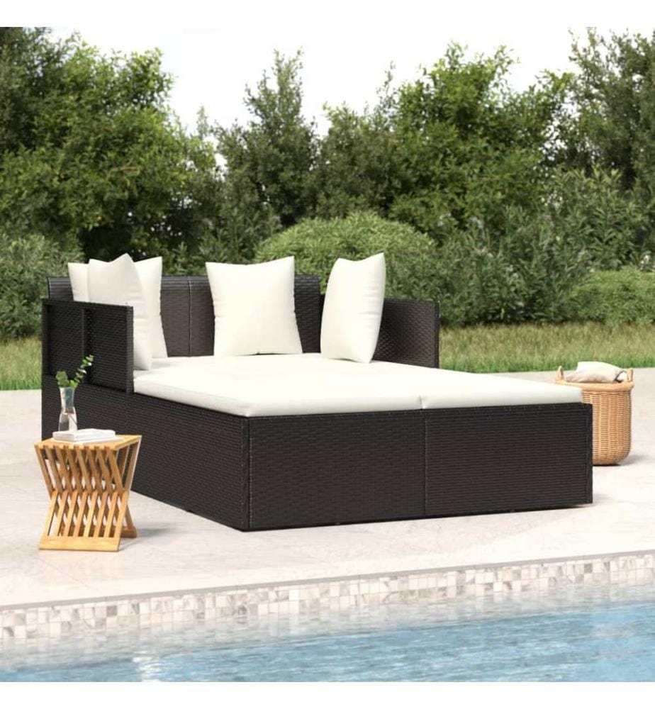 Chaise longue avec coussins noir 182x118x63 cm résine tressée