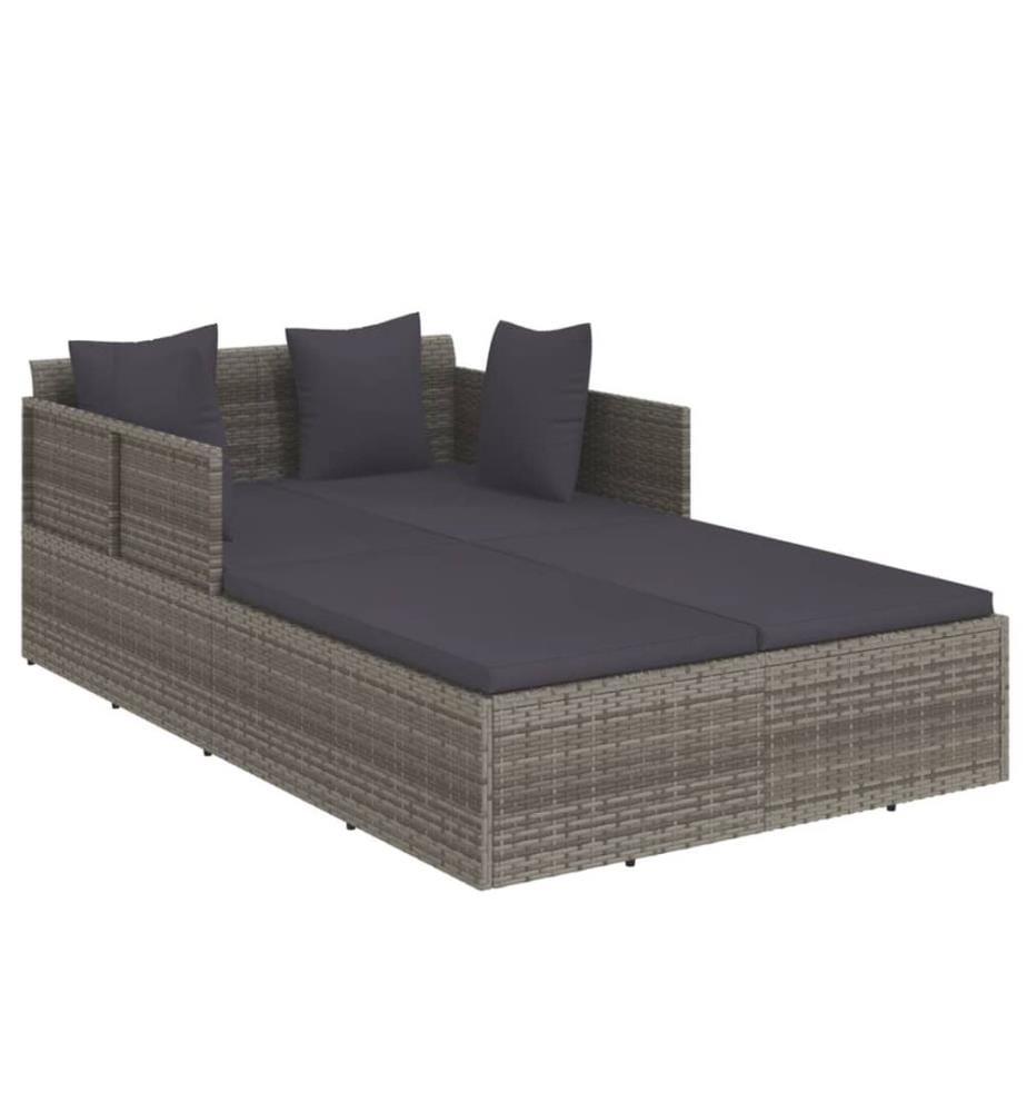 Chaise longue avec coussins gris 182x118x63 cm résine tressée