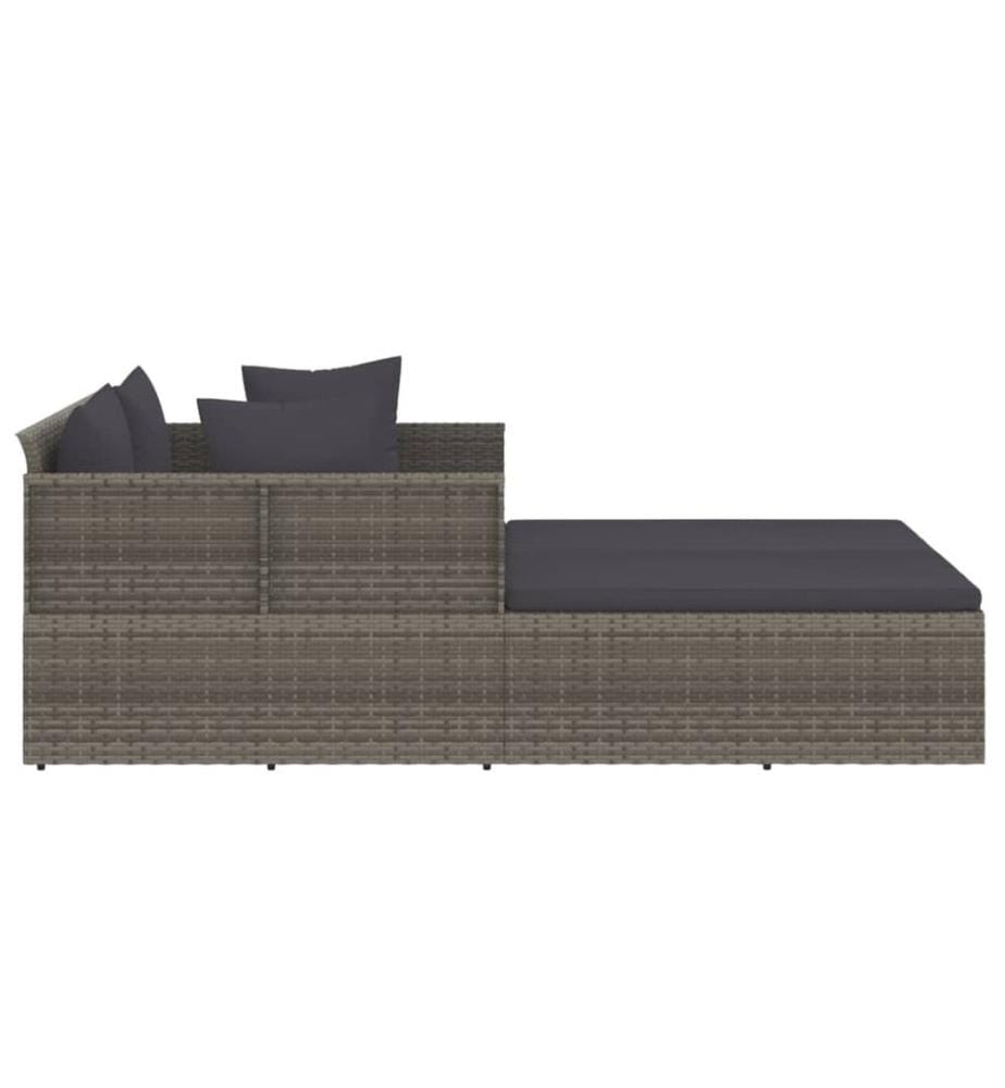 Chaise longue avec coussins gris 182x118x63 cm résine tressée