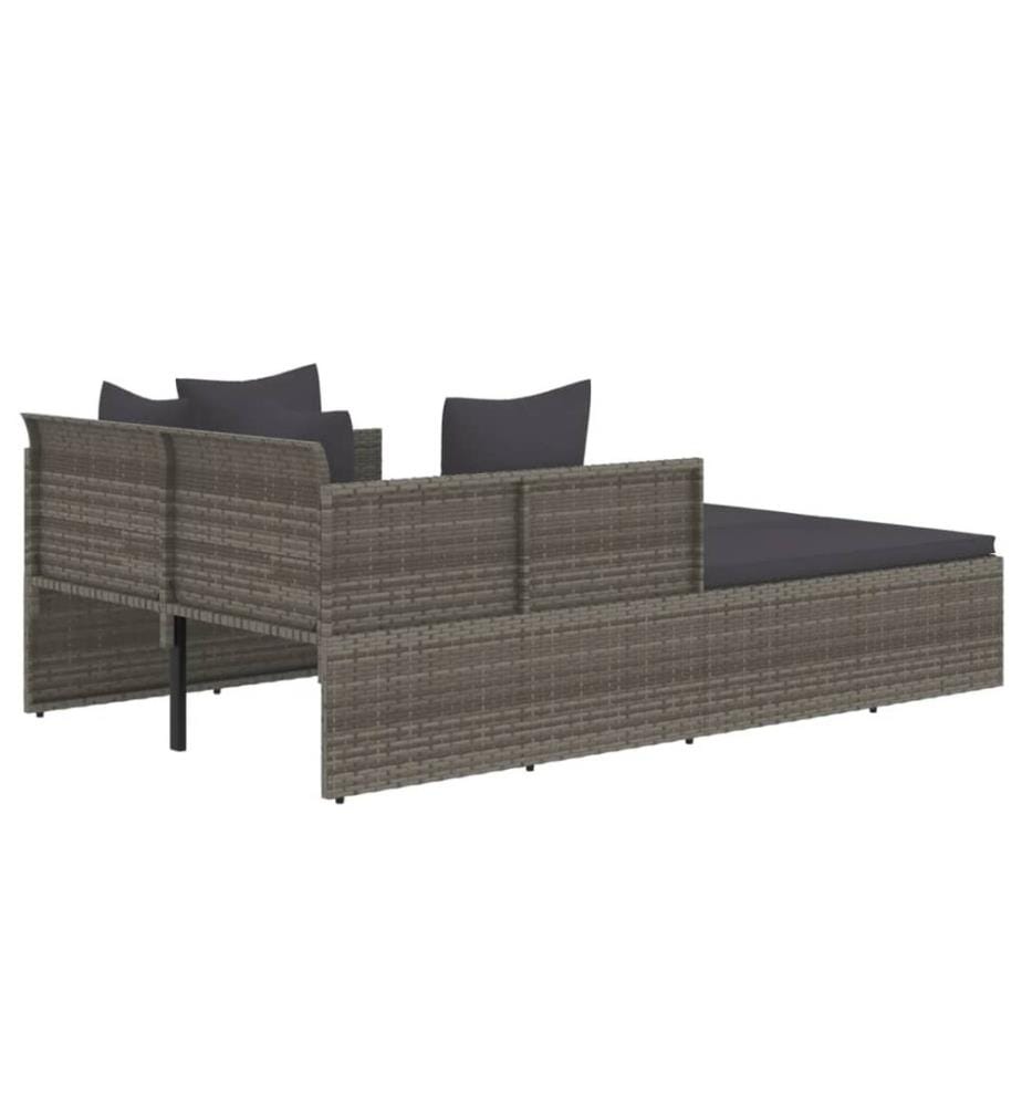 Chaise longue avec coussins gris 182x118x63 cm résine tressée