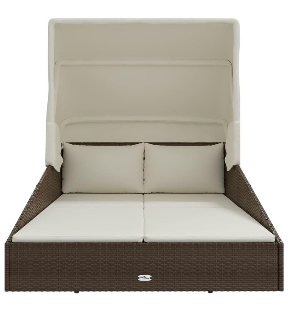 Transat avec toit pliable marron 200x114x128 cm résine tressée