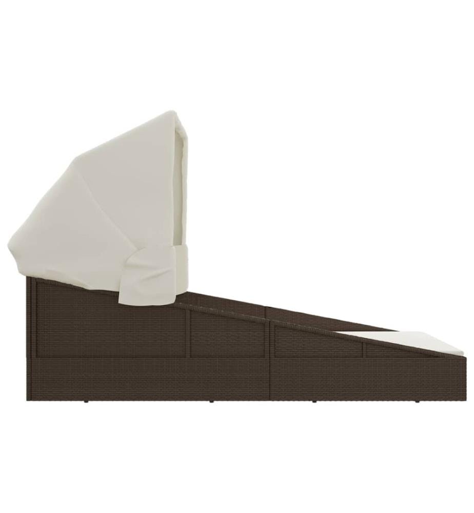 Transat avec toit pliable marron 200x114x128 cm résine tressée