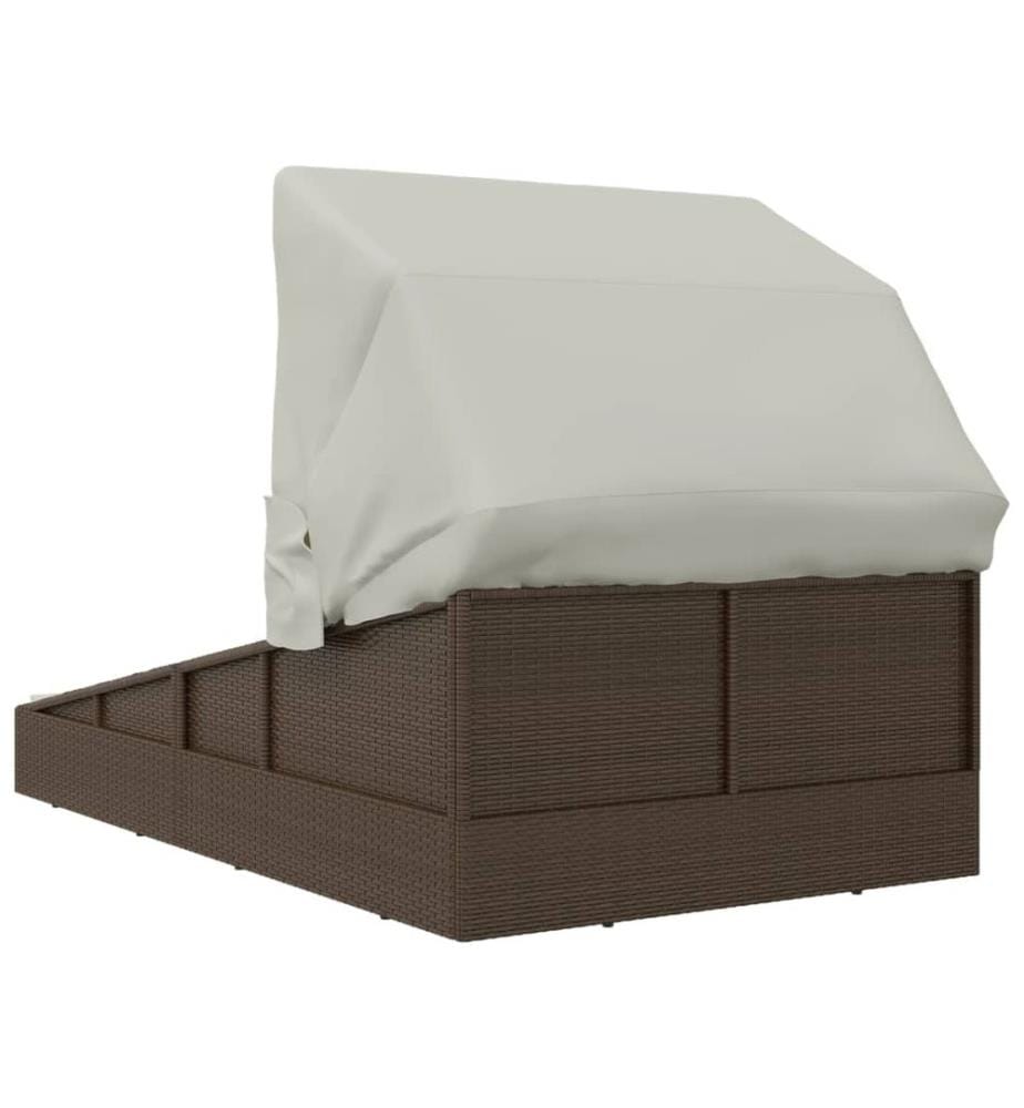 Transat avec toit pliable marron 200x114x128 cm résine tressée