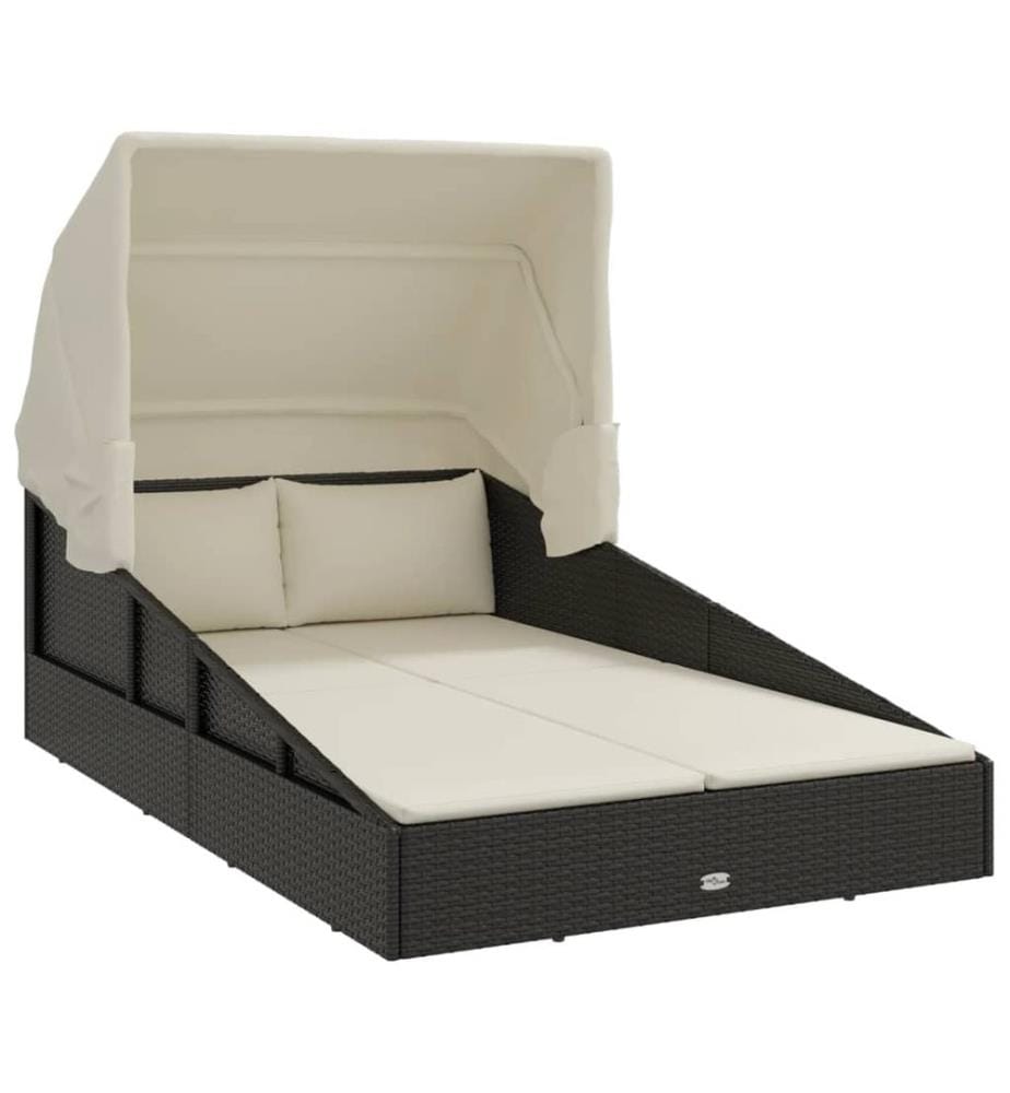 Transat avec toit pliable noir 200x114x128 cm résine tressée