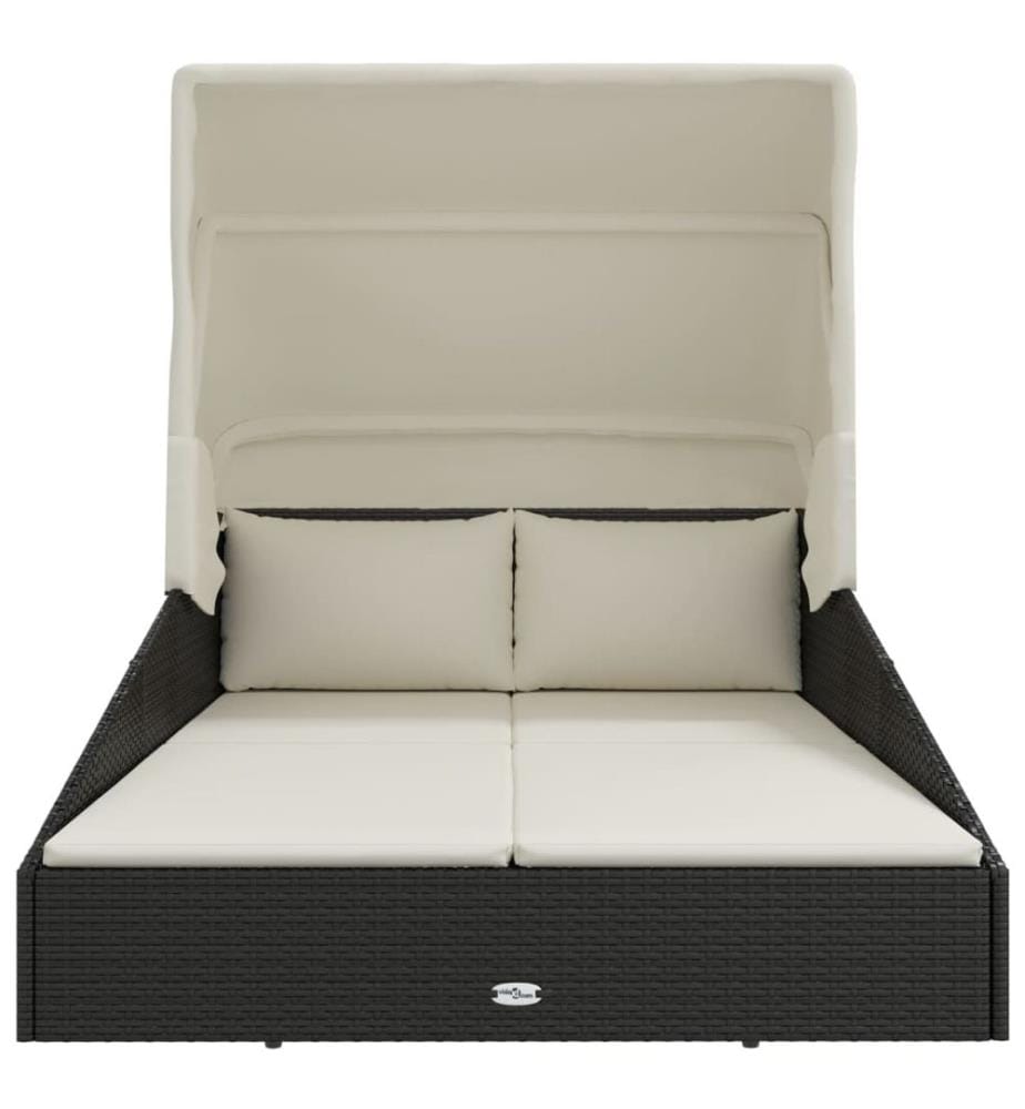 Transat avec toit pliable noir 200x114x128 cm résine tressée