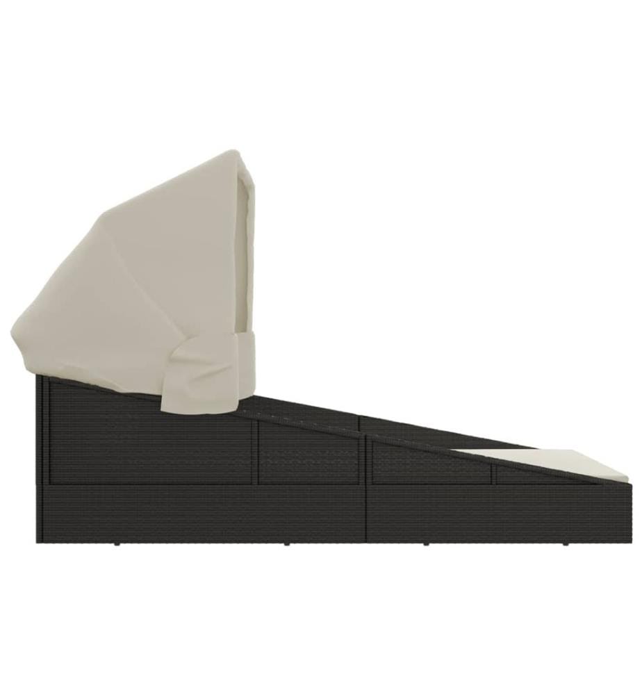 Transat avec toit pliable noir 200x114x128 cm résine tressée